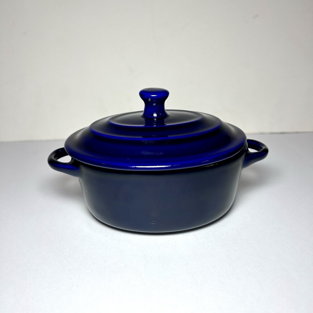 Small Oval Cobalt Blue Ceramic Cocotte Or Casserole Dish By Signature